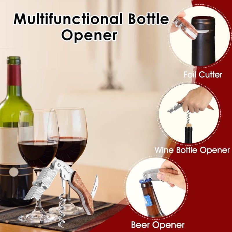 KuuCare Wine Opener Waiter Corkscrew, Premium 420 Stainless Steel Wine Bottle Opener with Foil Cutter & Cap Remover, Double Hinged Manual Wine Key for Bartenders, Servers, Waiters and Home Use, Rosewood - Image 2